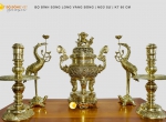 Bộ đỉnh đồng Việt vàng bóng cao 60 cm họa tiết song long chầu nguyệt 