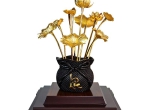 Biểu trưng chậu cây hoa sen, chậu cây bonsai mạ vàng