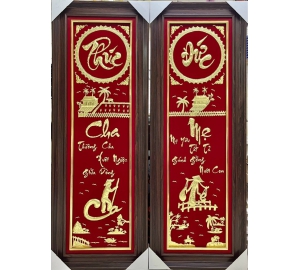 Tranh chữ cha mẹ bằng đồng nền đỏ nhiều ý nghĩa 