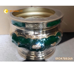 Bát hương, bát nhang đồng Đại Phát ( Dapha ) khảm đá cẩm thạch xanh