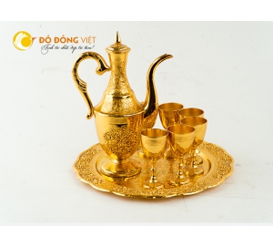 Bộ ly cốc bằng đồng mạ vàng 999,9 đồ uống khử mọi độc tố