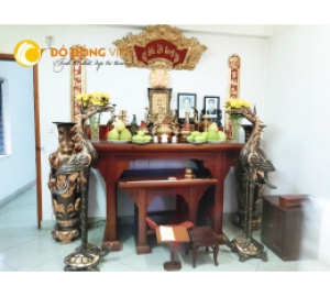 Bộ cuốn thư câu đối bằng đồng vàng nền đỏ KT 1m97