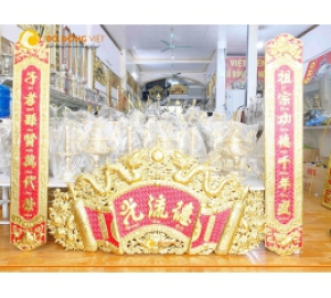 Bộ cuốn thư câu đối nền đỏ KT 1m97 cho ban thờ 1m97, 2m14