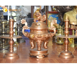 Bộ đỉnh đồng thờ cúng ngũ sự bằng đồng đỏ cao 60cm