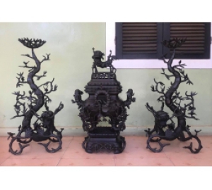 Bộ đỉnh đồng lư trúc hóa rồng hun đen 