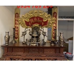 Bộ đỉnh đồng ngũ sắc khảm 1 chữ vàng đẹp sang trọng