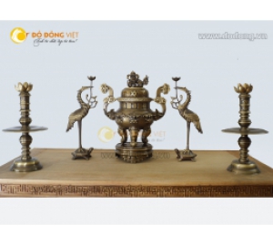 Bộ đỉnh đồng ngũ sự dơi phúc ngậm trái đào cao 60cm