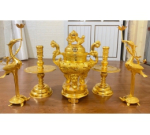 Bộ đỉnh đồng ngũ sự mạ vàng đẹp tinh xảo