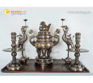 Bộ đỉnh đồng phú quý khảm ngũ sắc 5 chữ vàng cao 70cm