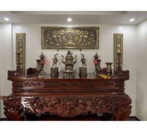 Bộ đỉnh đồng thờ cúng song long chầu nguyệt mài công nghệ đẹp trang nghiêm