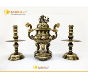 Bộ đỉnh đồng thờ cúng tam sự hoa sòi tai mây