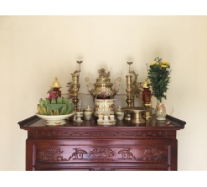 Bộ đỉnh đồng vàng cao 60 cm, bộ ngũ sự đồng vàng cho ban thờ 1m97