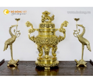 Bộ đỉnh đồng việt bằng đồng vàng cao 60cm