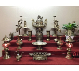 Bộ Đồ Thờ Song Long Chầu Nguyệt Hun Giả Cổ cao 60 cm 