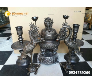 Bộ lư đồng Dapha (Đại Phát) đỉnh đồng thờ cúng Đa pha ngũ sự hun màu cổ