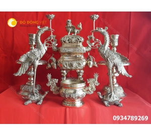 Bộ lư đồng Dapha đồng vàng phù hợp ban thờ gia tiên 
