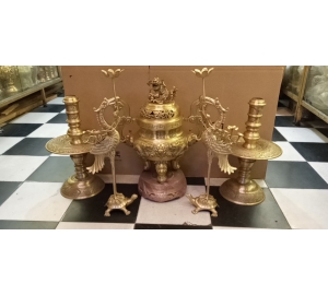 Bộ ngũ sự bằng đồng vàng song long chầu nguyệt, giá bán đỉnh đồng ngũ sự