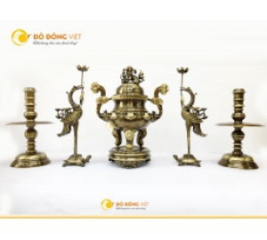 Bộ ngũ sự đỉnh đồng hoa sòi tai mây KT 65 cm