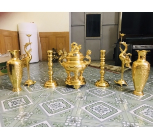 Bộ ngũ sự đỉnh đồng mạ vàng 24K, giá bán đỉnh đồng mạ vàng