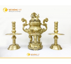 Bộ tam sự bằng đồng vàng KT 65 cm đẹp giá tại xưởng