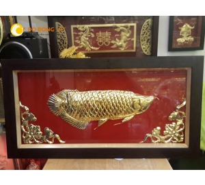 Tranh cá rồng bằng đồng mạ vàng 24k