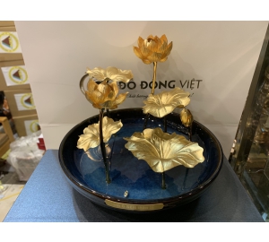 Chậu hoa sen vàng bằng đồng mạ vàng 24k
