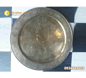 Cửa hàng bán mâm đồng thờ cúng, Mâm đồng chạm chữ phúc họa tiết hoa Sen