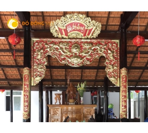 Bộ cuốn thư câu đối bằng đồng vàng nền đỏ 1m76 đẹp