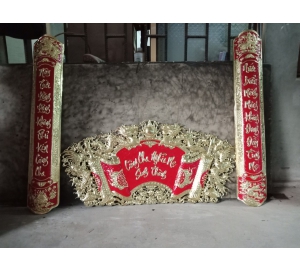 Bộ cuốn thư câu đối bằng đồng vàng công cha nghĩa mẹ sinh thành
