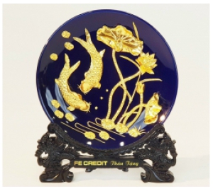 DĨA TRANH CÁ CHÉP HOA SEN MẠ VÀNG 24K