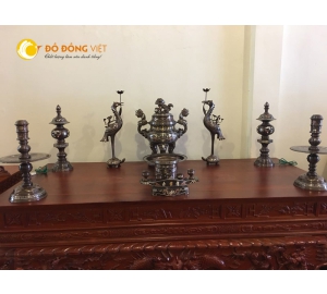 Bộ đỉnh đồng ngũ sự khảm ngũ sắc đẹp chất lượng kích thước cao 65 cm