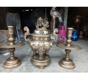 Đỉnh đồng khảm tam khí cao 60cm khảm 5 chữ vàng