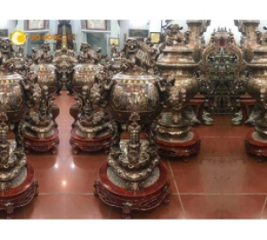 Đỉnh đồng thất lân vờn cầu khảm ngũ sắc 110cm, 135cm, 150cm