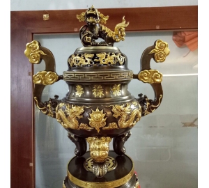 Đỉnh đồng thờ cúng song long chầu nguyệt, giá bán đỉnh đồng