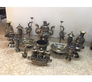 Bộ đỉnh đồng thờ cúng song long chầu nguyệt 3 chữ Phúc Lộc Thọ