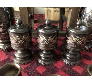 Bộ đài thờ bằng đồng khảm ngũ sắc đẹp tinh xảo từng chi tiết