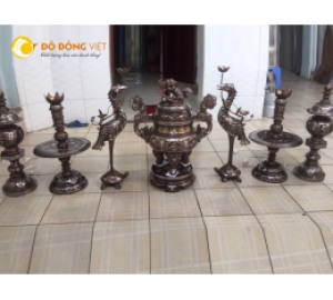 Đỉnh đồng thờ cúng khảm ngũ sắc 5 chữ vàng cao 60cm cho ban thờ gia tiên 1m76, 1m97