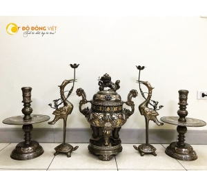 Đỉnh đồng thờ cúng khảm ngũ sắc cao cấp tại Đồ đồng Việt
