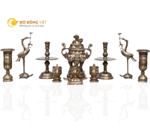 Đỉnh đồng thờ cúng khảm tam khí - Đỉnh đồng lư hương