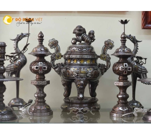 Bộ đỉnh đồng  ngũ sắc khảm 5 chữ vàng cao 65cm