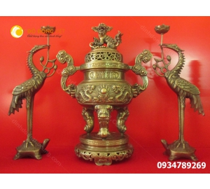 Đỉnh ( Lư ) đồng thờ cúng tam sự, ngũ sự Đỉnh, Nến, Hạc