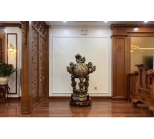 Đỉnh thất lân vờn cầu khảm ngũ sắc, quả đỉnh tròn 7 nghê khảm ngũ sắc