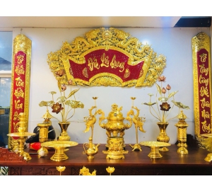Bộ đỉnh thờ cúng đầy đủ song long chầu nguyệt mạ vàng 24k đẹp tinh xảo