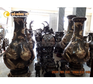 Đôi lọ hoa đồng đúc nổi song long chầu nguyệt cao 70cm