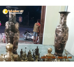 Đôi lộc bình bằng đồng chạm Long Phượng đẹp tinh xảo cao 1m55