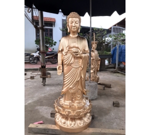 Đúc tượng đức Phật A Di Đà đứng trên đài sen bằng đồng đỏ