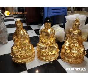 ĐÚC TƯỢNG PHẬT ĐỒNG DÁT VÀNG 39CM 