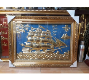 Tranh đồng thuận buồm xuôi gió nền xanh- quà tặng sếp dịp Tết 2020