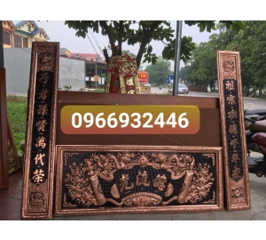 Giá bán hoành phi câu đối bằng đồng đỏ bài trí bàn thờ gia tiên