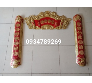 Cuốn thư câu đối đồng vàng sơn đỏ, giá bán cuốn thư câu đối